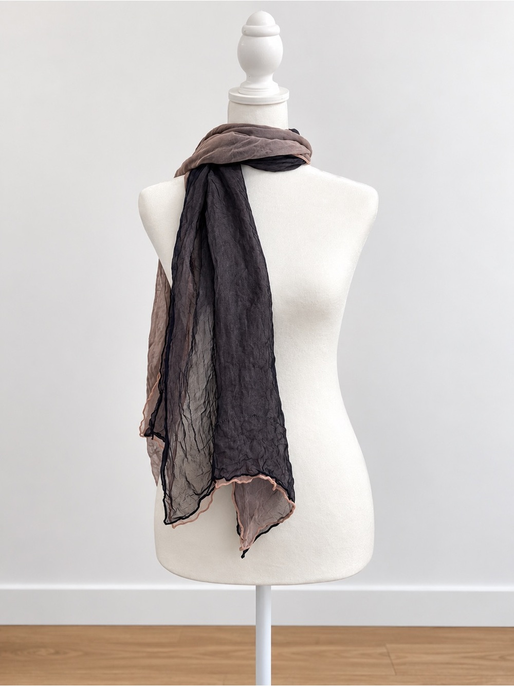 100% Silk Sheer Blush Pink Navy Oversized Scarf Wrap